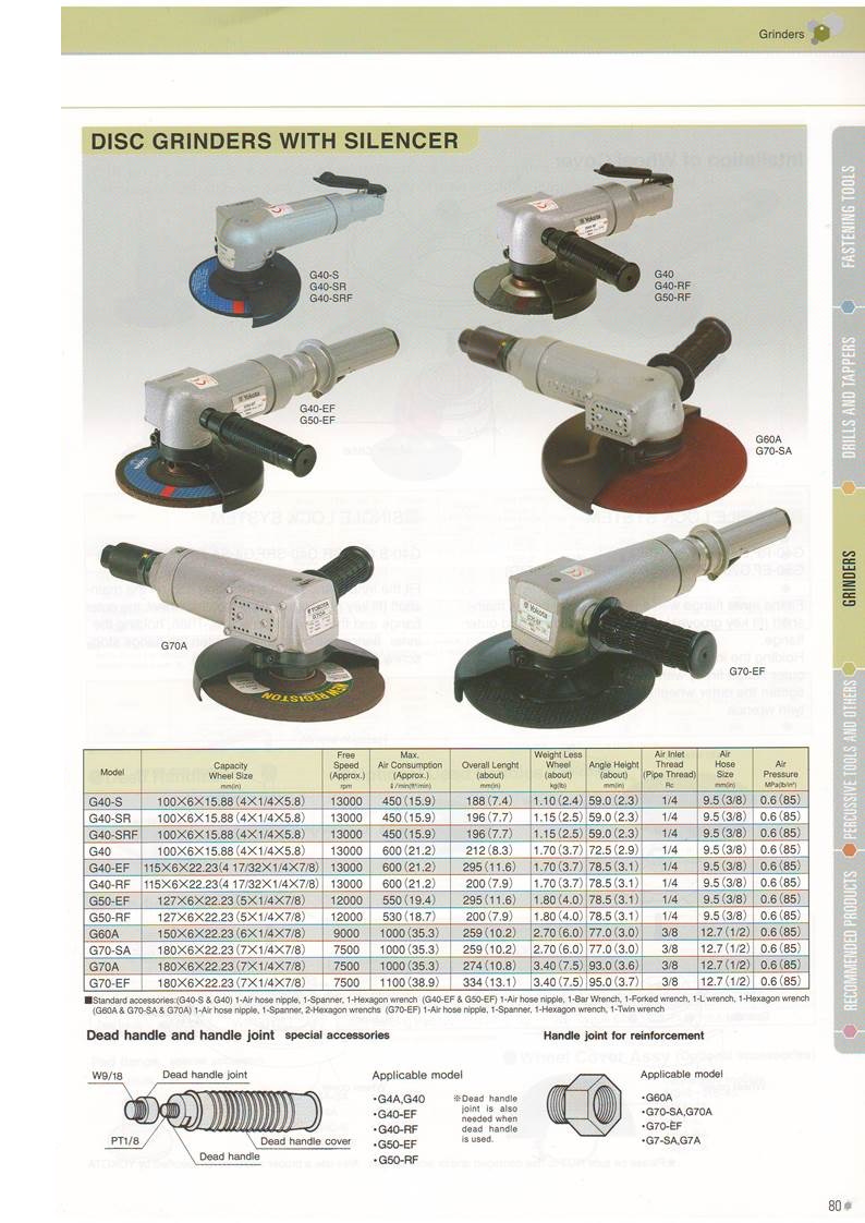 Yokota Disc Grinders with Silencer G40-S, G40, G50-EF, G60Q, G70